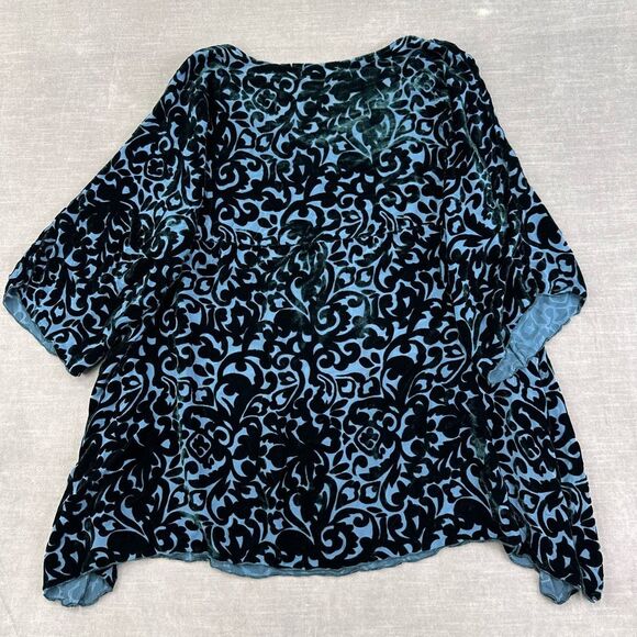 Cut Loose Blouse Womens S/M Blue Velvet Burnout‎ Floral Oversized Lagenlook USA - Picture 3 of 8